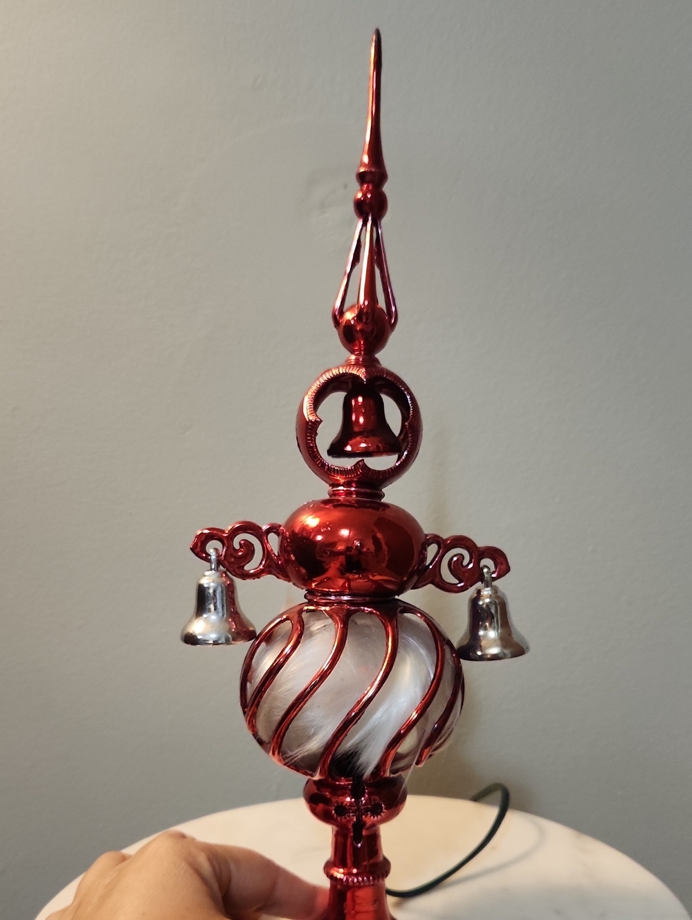 Bradford Vintage 1960s Red Electrified Carillon Spire Christmas Tree Topper